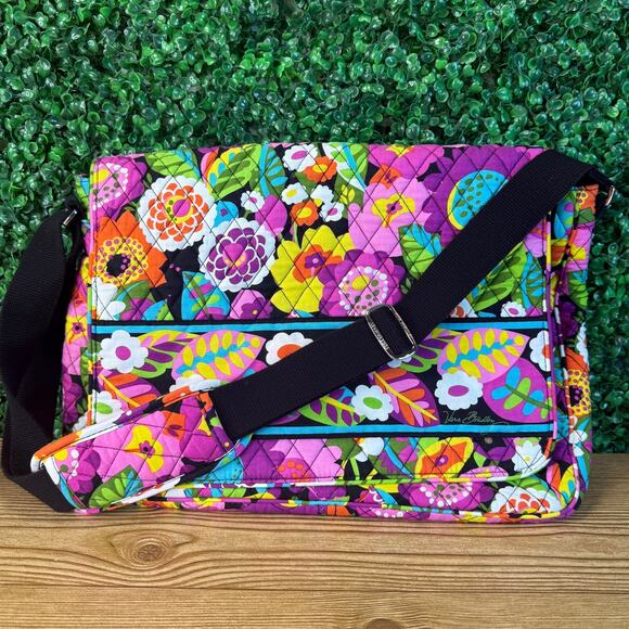 Vera Bradley Messenger  Bag in Va Va Bloom Computer Bag Shoulder Bag College - Picture 1 of 10
